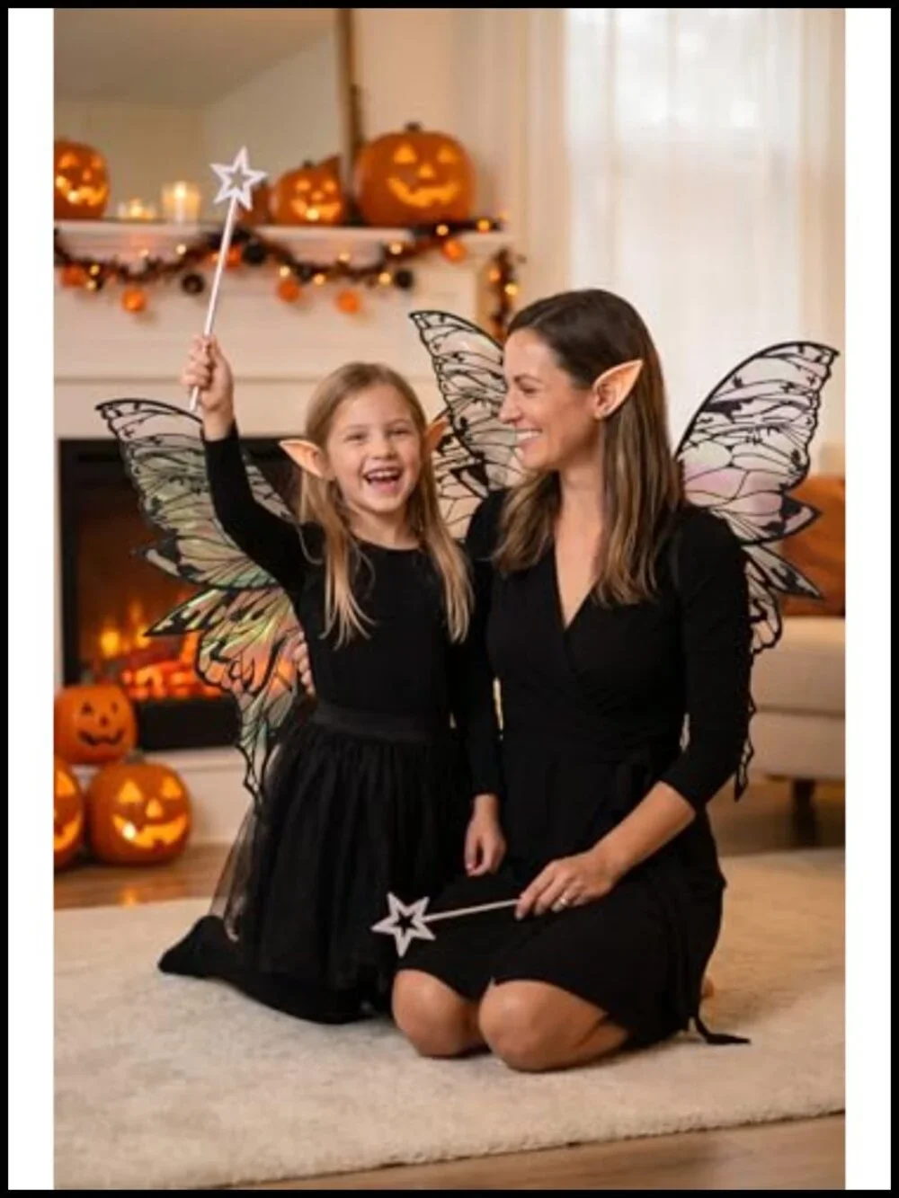 Large Fairy Wings Adult Costume Set Iridescent Organza with Star Wand & Elf Ears